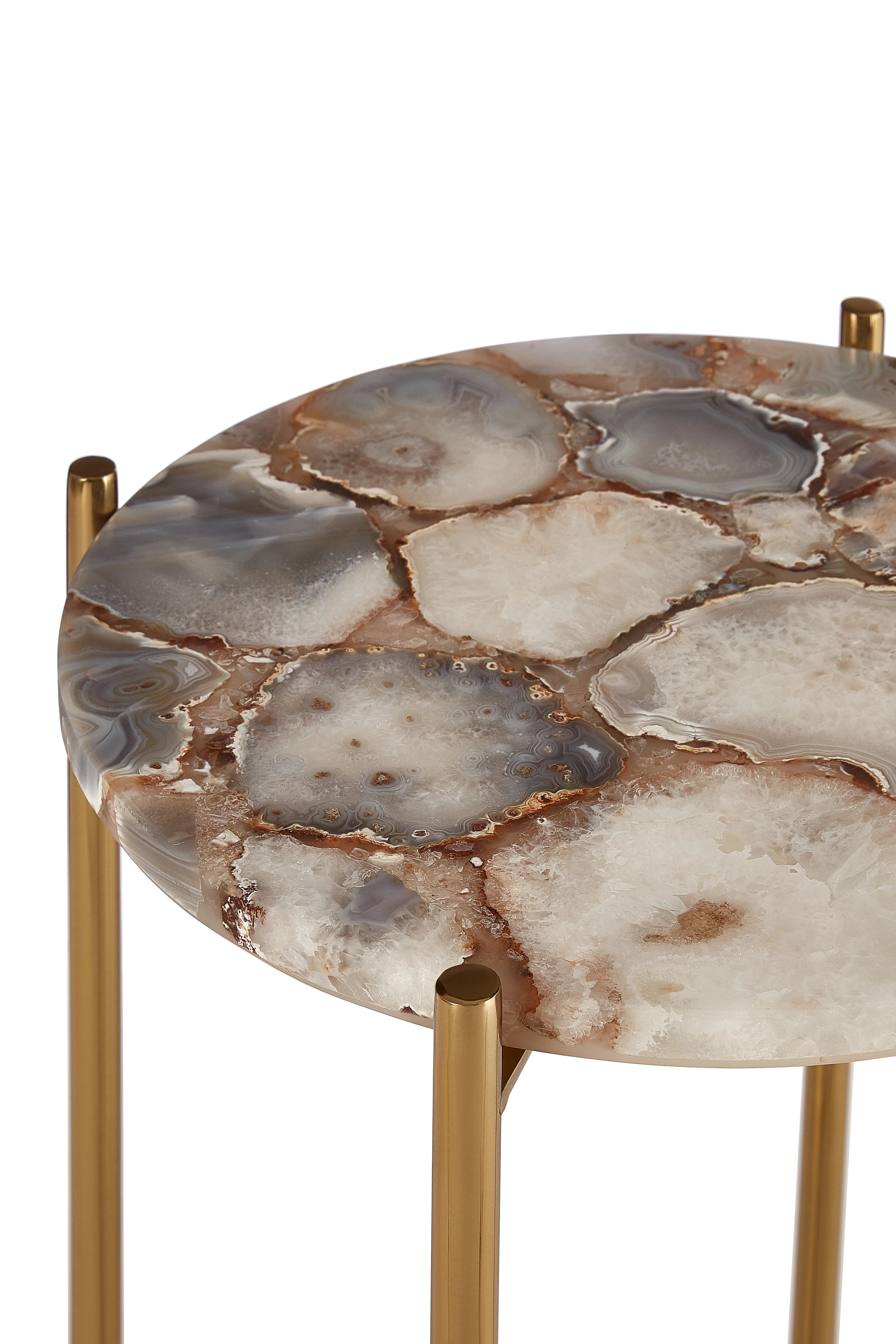 Tobor Natural Agate Stone & Gold Round Side Table